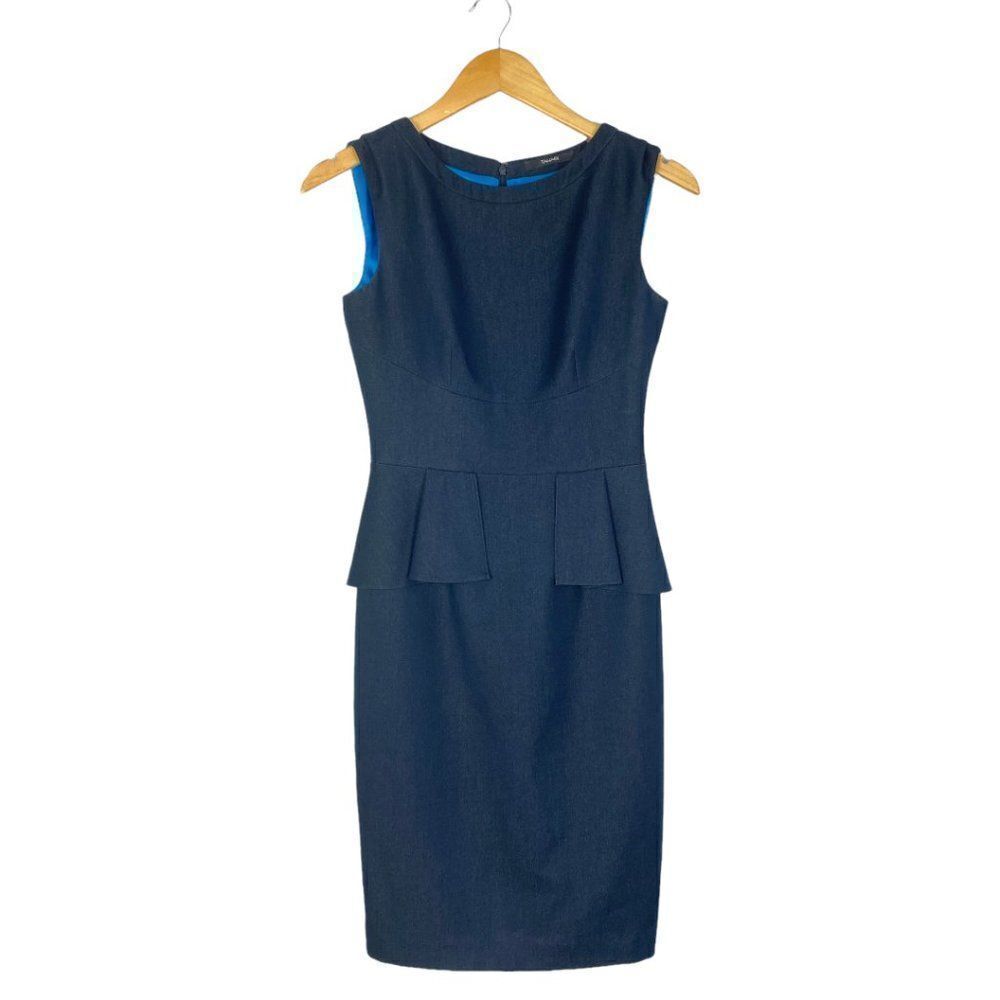 Tahari women's Navy Blue Lined Sleeveless Peplum Sheath Dress US 2